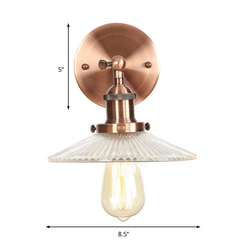 BowLift | Clear Prism Glass Copper Wall Light Scalloped 1-Light Industrial Wall Lamp Decor