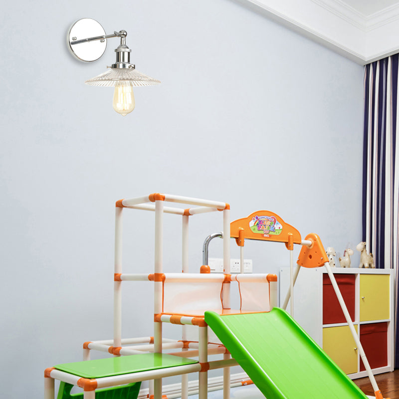 BowLift | Cone-shaped clear prismatic glass wall lamp industrial single bulb bathroom sconce light in chrome