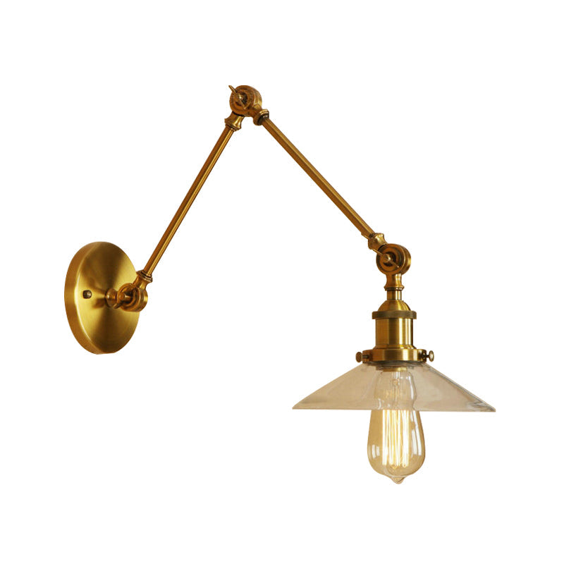 BowLift | Brass Cone Wall Lighting Country House Amber Glass 1 Light Living Room Wall Lamp Fixture