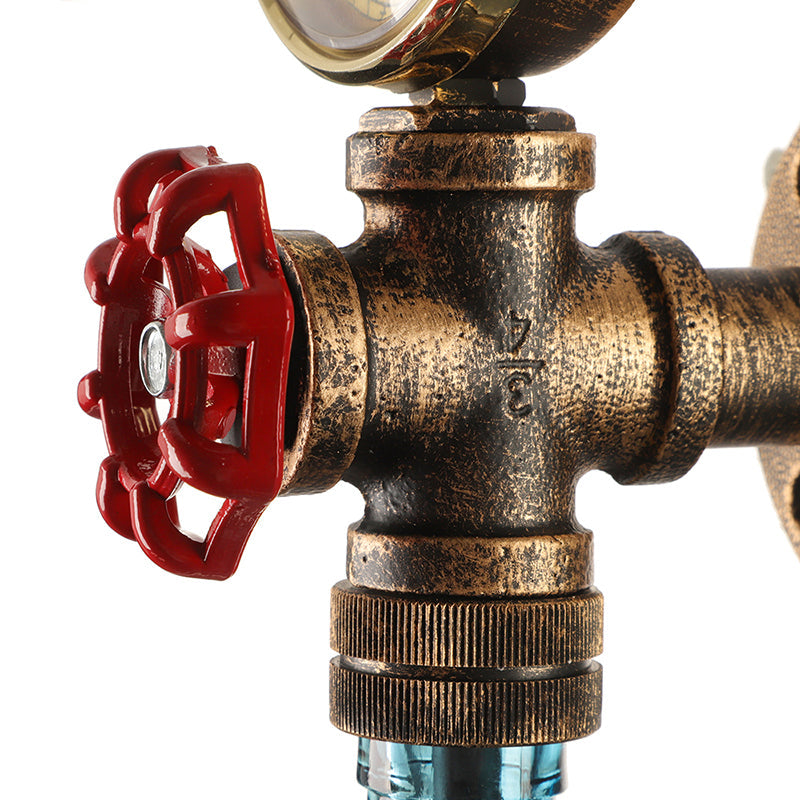 BowLift | Brown/Blue Bottle Wall Sconce Lamp Vintage Stylish Glass 1 Bulb Living Room Wall Lighting with Manometer and Valve