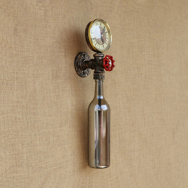 BowLift | Brown/Blue Bottle Wall Sconce Lamp Vintage Stylish Glass 1 Bulb Living Room Wall Lighting with Manometer and Valve