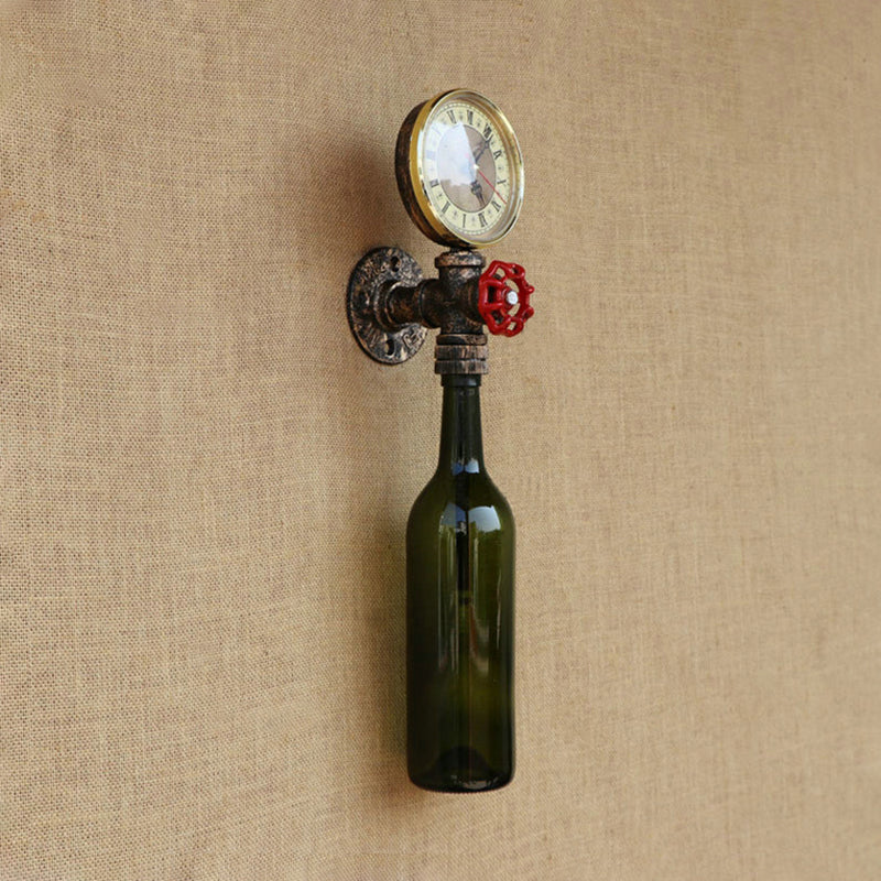 BowLift | Brown/Blue Bottle Wall Sconce Lamp Vintage Stylish Glass 1 Bulb Living Room Wall Lighting with Manometer and Valve