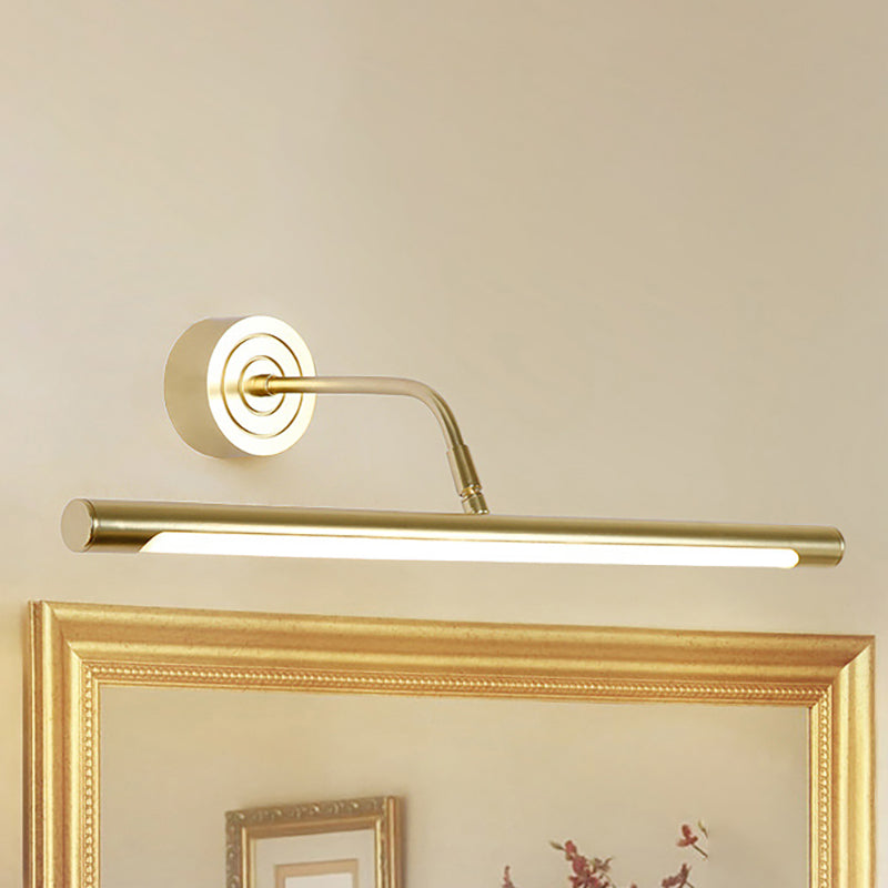 BowLift | 16"/20" W Slim Cylindrical Makeup Mirror Light Modernism Metal LED Gold Wall Mount Lamp for Bedroom, Warm/White Lighting