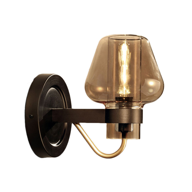 BowLift | 1 Light Amber Glass Wall Lamp Modern Black Mushroom Bedroom Lighting
