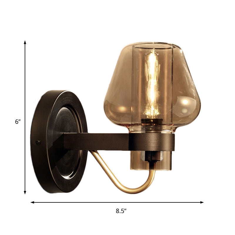 BowLift | 1 Light Amber Glass Wall Lamp Modern Black Mushroom Bedroom Lighting