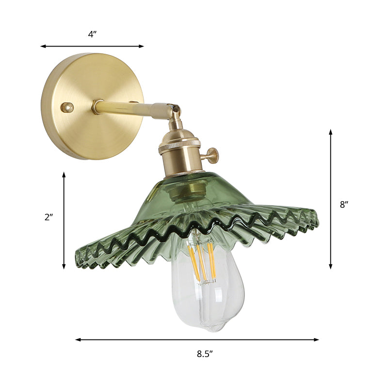 BowLift | Industrial Bowl Wall Lighting Fixture 1 Bulb Green Glass Wall Light in Brass