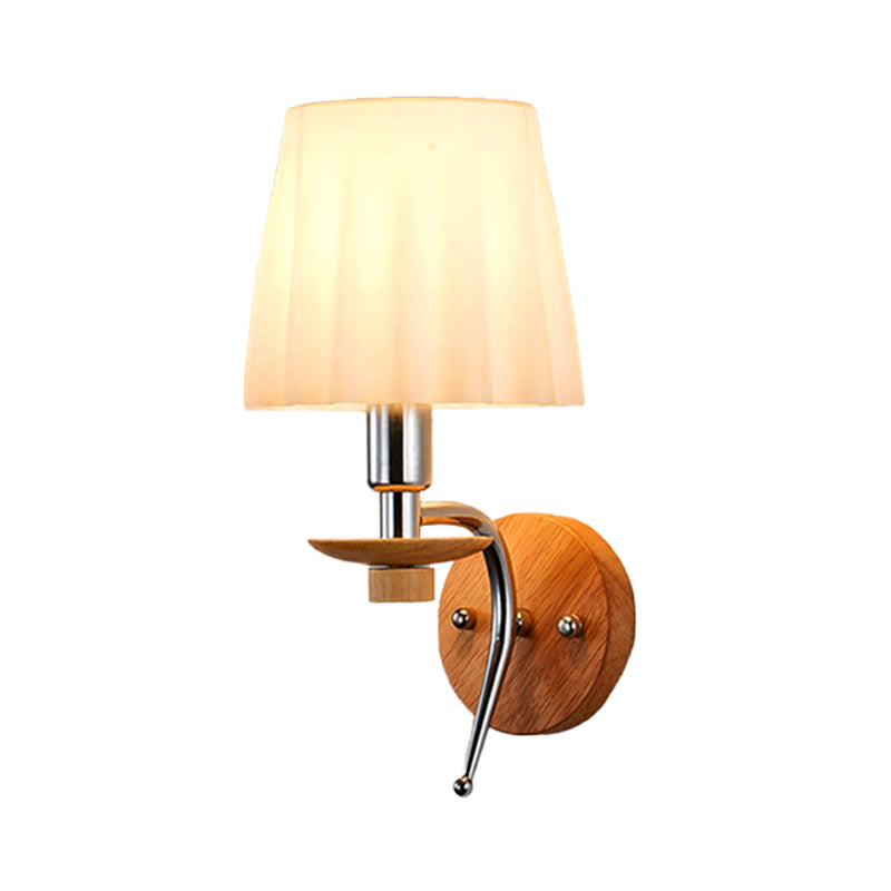 BowLift | 1-Bulb Tapered Wall Mount Contemporary White/Beige Fabric Wall Light for Corridor