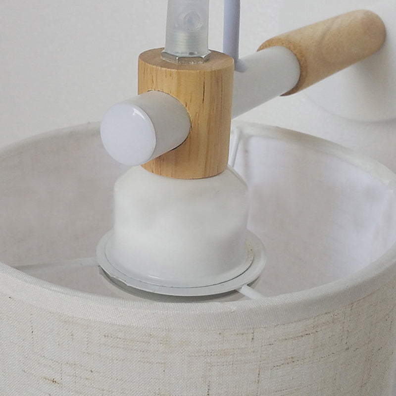 BowLift | Fabric Cylindrical Wall Light Modernist 1 Light Bedroom Wall Mounted Light with Wood Connection in Black/White