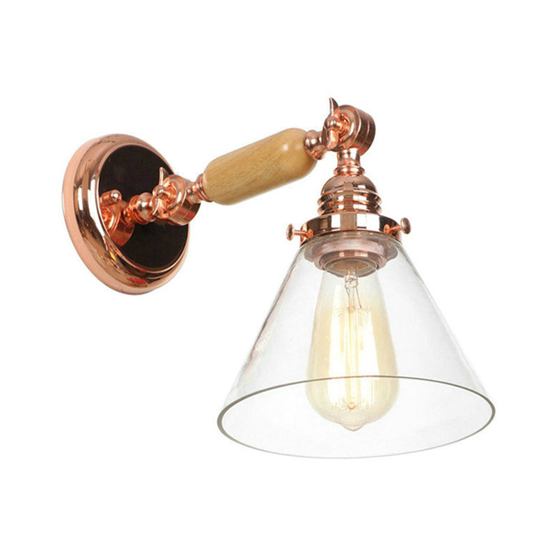 BowLift | Industrial Cone Wall Lamp 1 Bulb Clear Glass Wall Light in Rose Gold