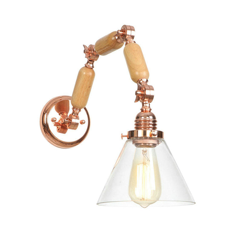 BowLift | A Pear Clear Glass Wall Light Industrial Gold Cone Living Room Wall Light with Curved Arm