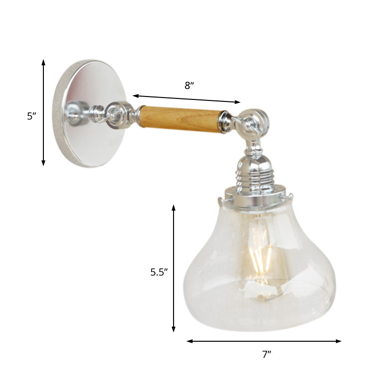 BowLift | Wood One Light Wall Lamp Vintage Clear Glass Pear Lighting Fixture for Living Room, 8"/4"/6" L Wooden Arm