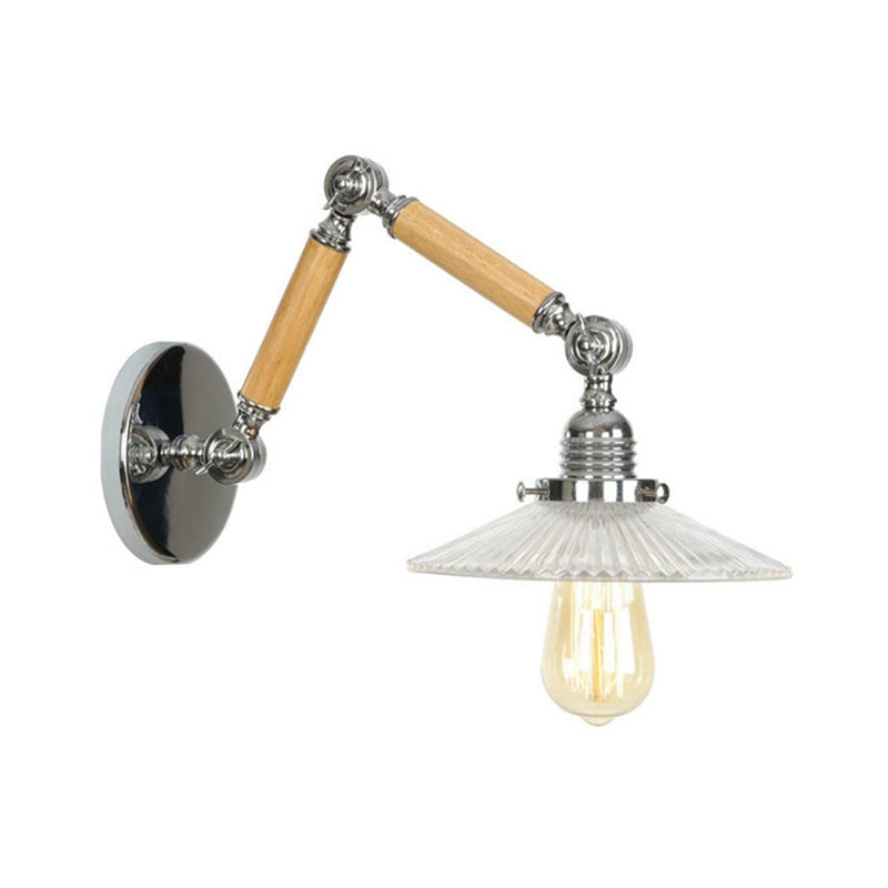 BowLift | A light wall lamp with bowl shade ribbed glass vintage study wall light with 8"+8"/6"+6"/8"+4" extendable wooden arm