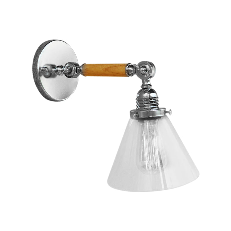 BowLift | Cone Clear Glass Wall Mounted Lamp Industrial Single Bulb Dining Room Wall Light, 8"/4"/14"