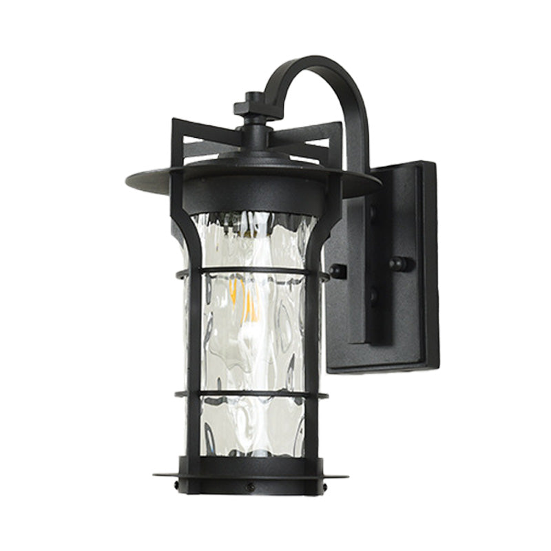 BowLift | Clear Glass Black Wall Light Square/Rectangle 1-Light Coastal Wall Lamp Fixture with Iron Cage
