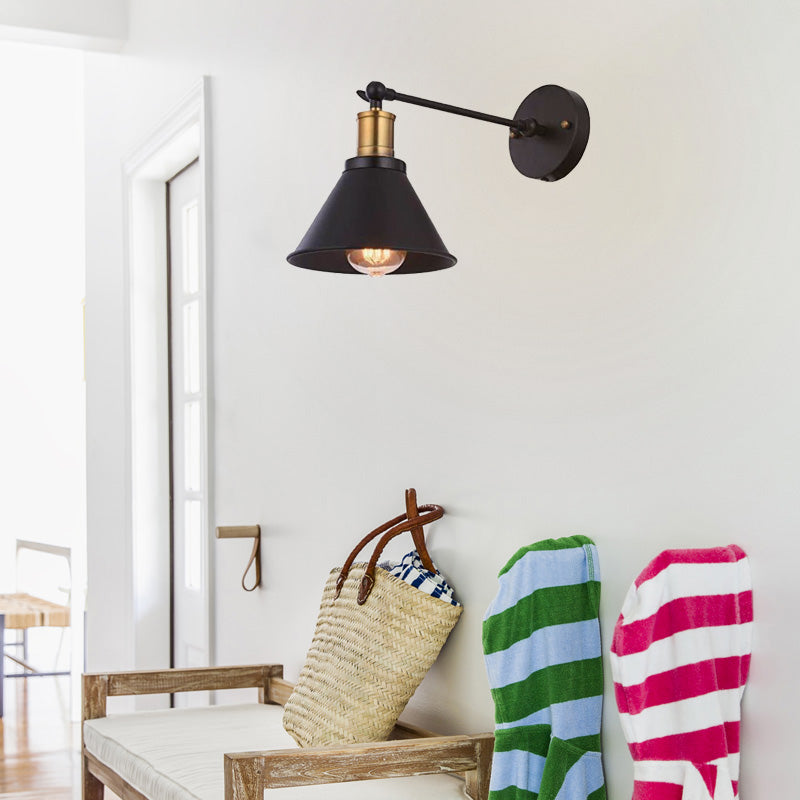 BowLift | Black 1 Light Wall Lamp Lighting Industrial Metal Cone Light Fixture for Bedroom