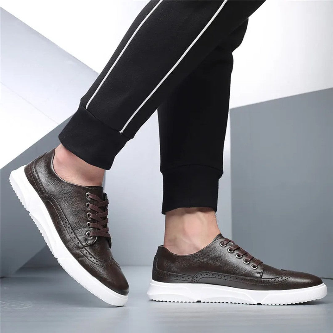 Leather Brogue Sneakers with Rubber Sole