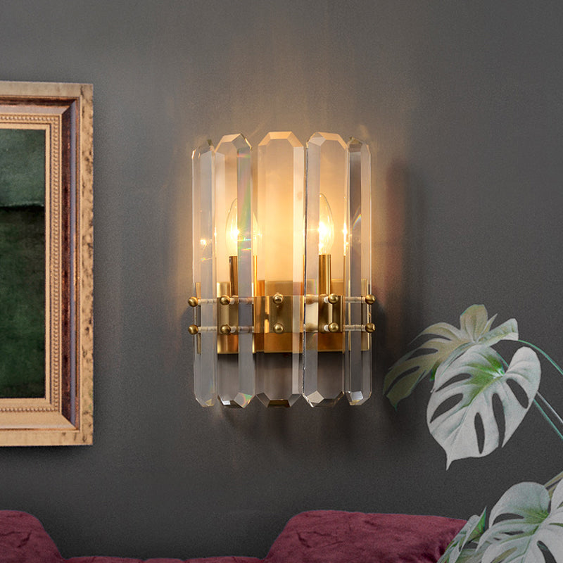BowLift | Half-cylinder Wall-mounted Lamp Modern Rectangular Cut-out Crystal 2 Lights Hallway Flush Wall Light in Gold