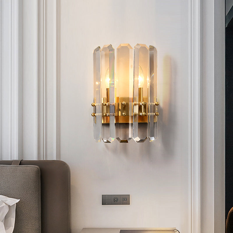 BowLift | Half-cylinder Wall-mounted Lamp Modern Rectangular Cut-out Crystal 2 Lights Hallway Flush Wall Light in Gold