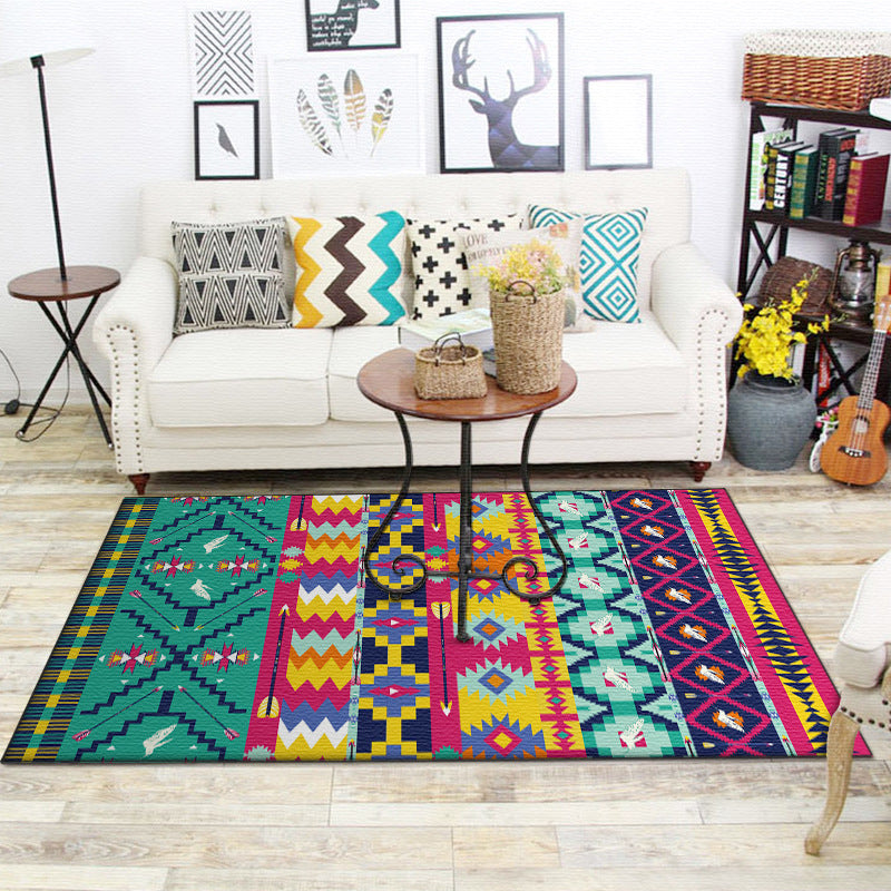 BowLift | Banded Aztec Tokens Rug Geometric Tribal Symbols Rug Synthetic Non-Slip Pet-Friendly Indoor Rug for the Living Room