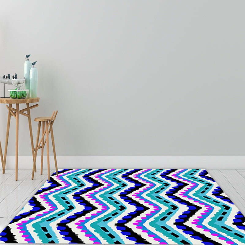 BowLift | Zigzag Chevron Stripe Area Rug in Blue and Purple Polyester Pet-Friendly Stain-Resistant Flooring