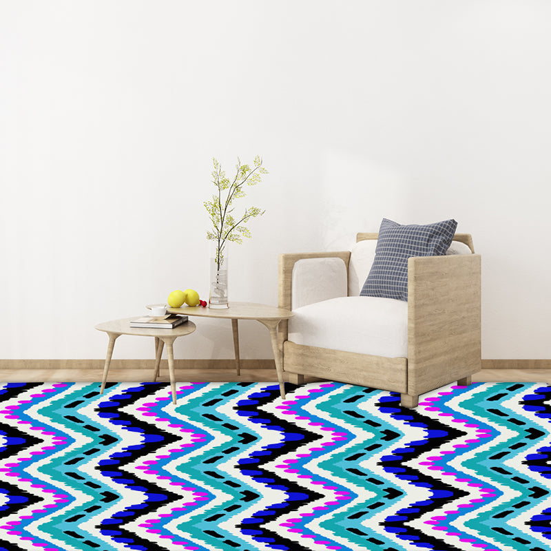 BowLift | Zigzag Chevron Stripe Area Rug in Blue and Purple Polyester Pet-Friendly Stain-Resistant Flooring