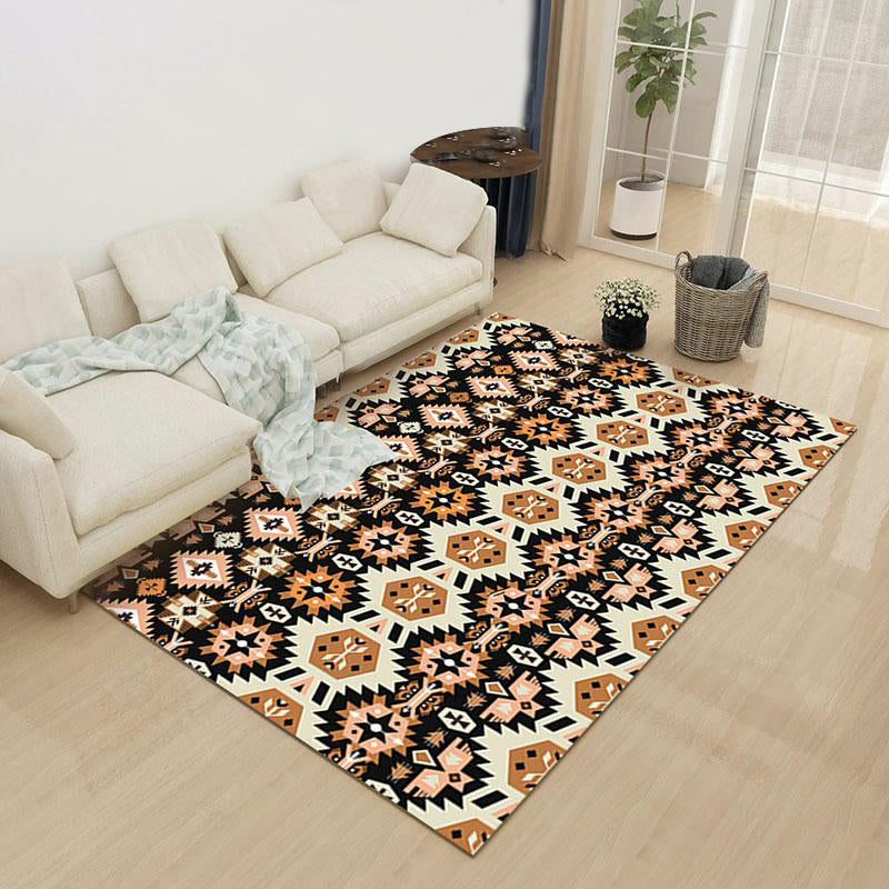 BowLift | Yellow and Black Indian Tribal Printed Rug Diamond Geometric Polyester Non-Slip Back Stain Resistant Area Rug