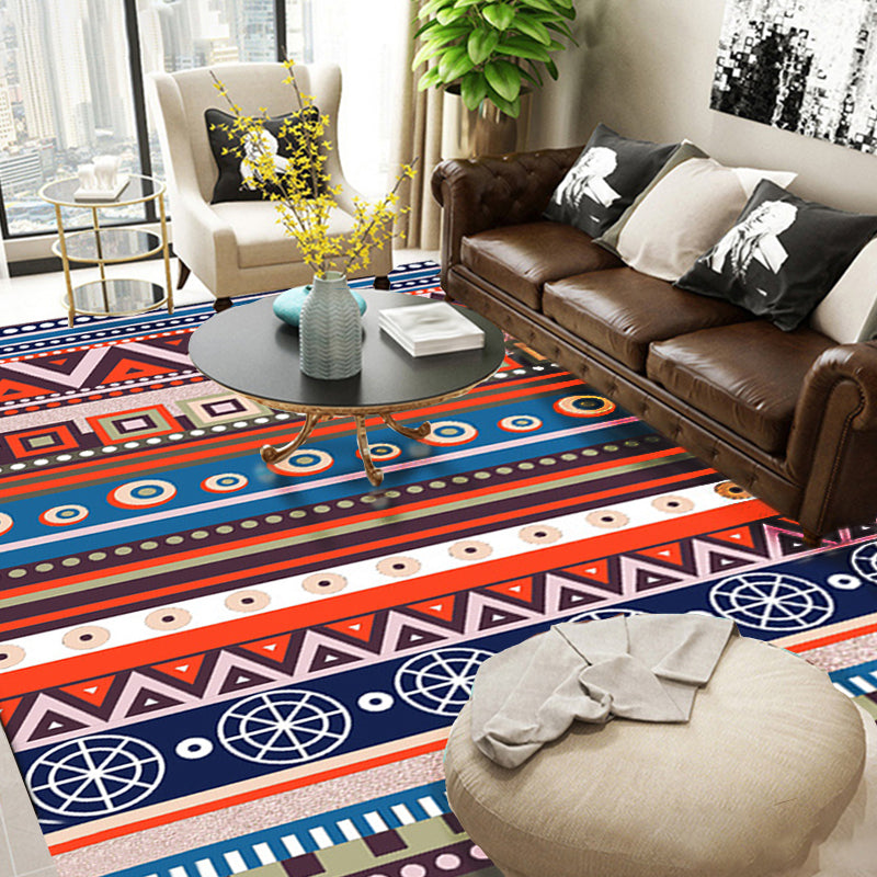 BowLift | Blue and Red Americana Tribal Rug Striped Geometric Polyester Pet-Friendly Stain-Resistant Area Rug for Accent Area
