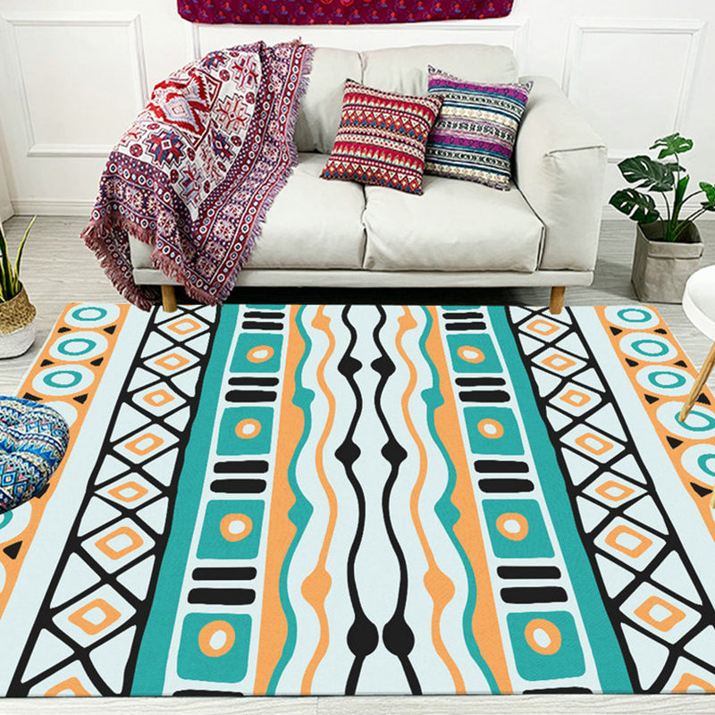 BowLift | Green striped geometric carpet with diamond and pots Polyester Power Loom pet-friendly carpet for accent area