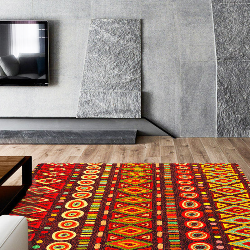 BowLift | Dark Red Americana Tribal Carpet Striped Geometric Polyester Pet Friendly Stain Resistant Rug for Accent Area