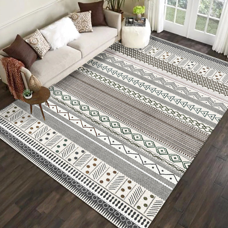 BowLift | Bohemian Striped Geometric Rug Fabric Rug for Living Room Non-Slip Back Rug in Light Green and Brown