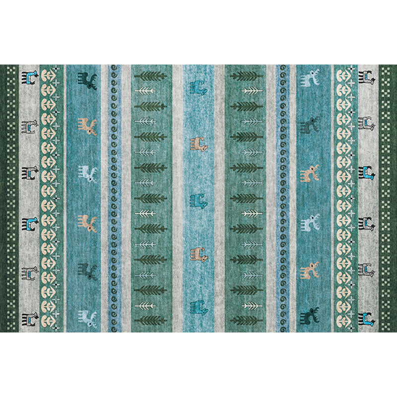 BowLift | Bohemian striped geometric rug with botanical and animal motifs synthetic non-slip backing pet-friendly area rug