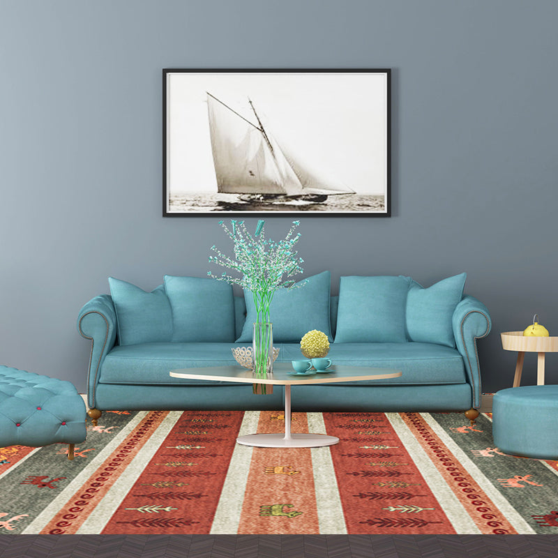 BowLift | Bohemian striped geometric rug with botanical and animal motifs synthetic non-slip backing pet-friendly area rug