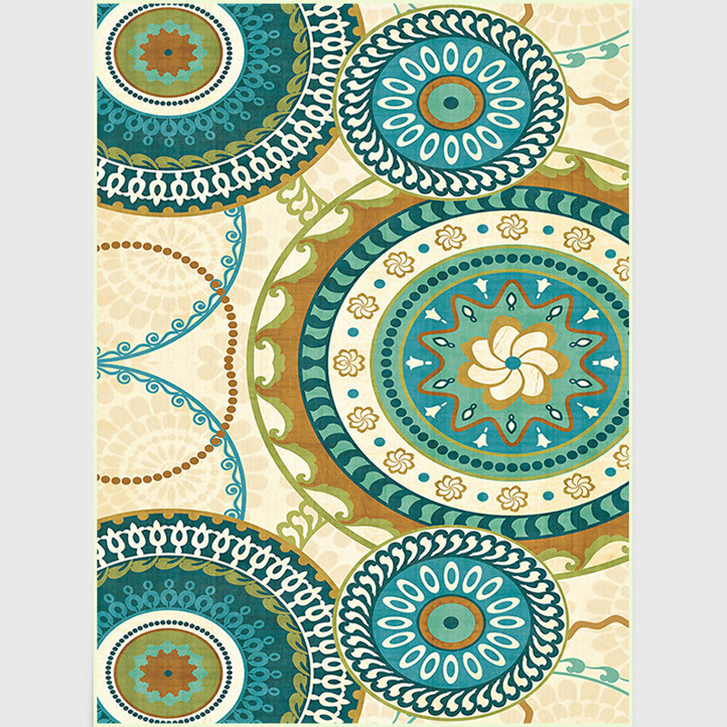 BowLift | Yellow Moroccan Carpet Polyester Flower Circle Dots Pattern Rug Non-Slip Mat Rug for Home Decor