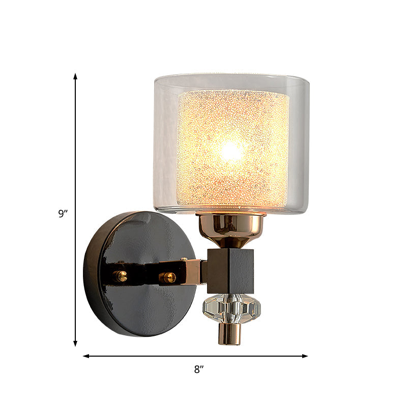 BowLift | Contemporary cylindrical wall mounted light metal and glass 1 light wall lamp in black for hallway