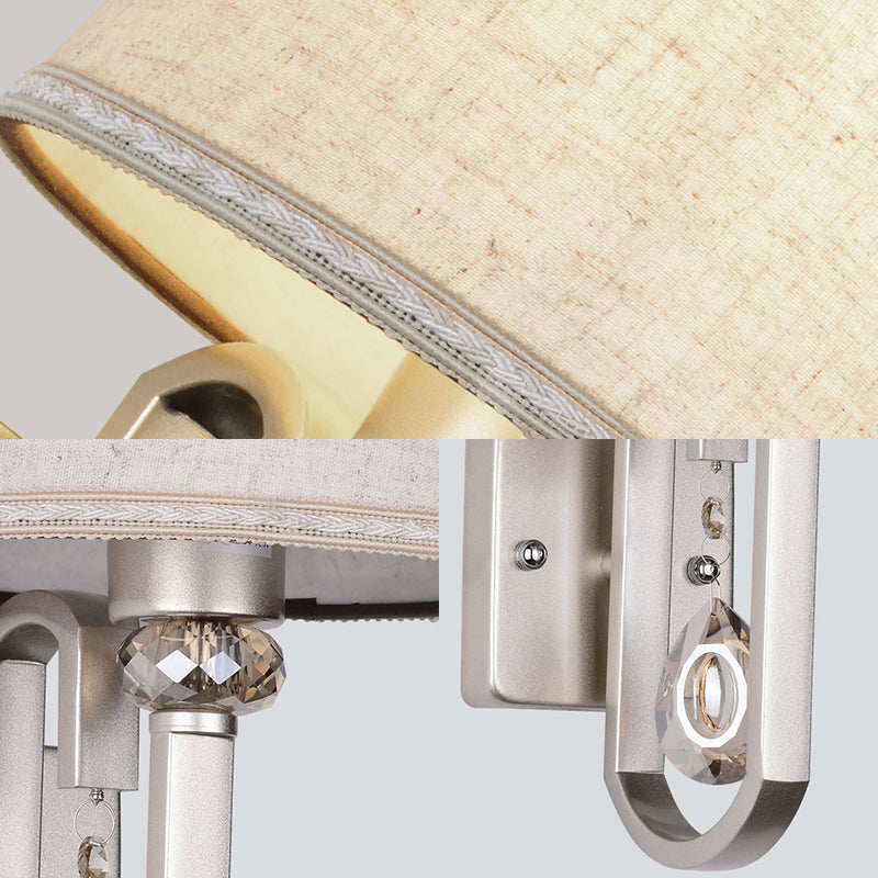 BowLift | Fabrics Drum Shade Wall Mounted Lamp Modern 1 Light Wall Light with Metal Square Back Plate in Silver