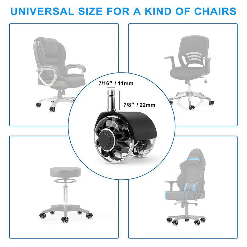 BowLift | 2 Inch Office Chair Caster Wheels 5 Pack Heavy Duty Chair Wheels 2200 lbs Load Capacity