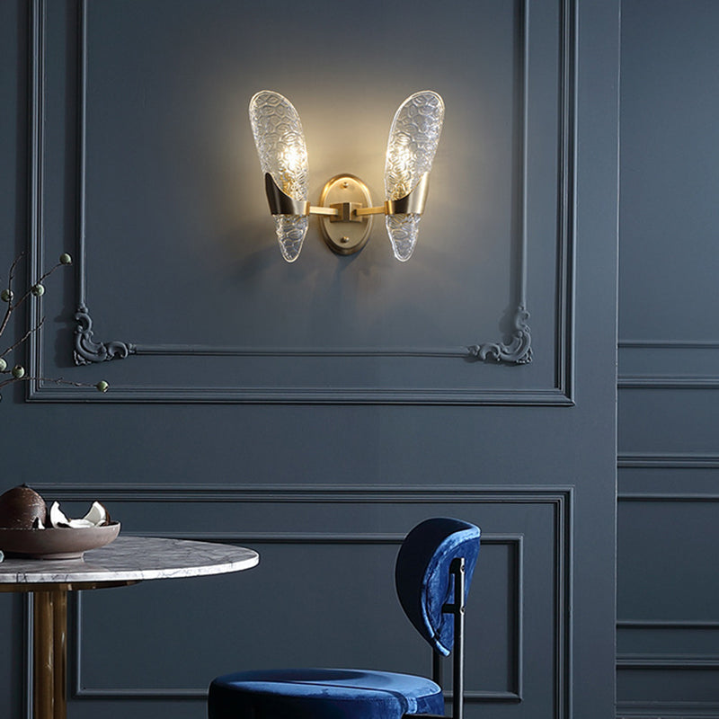 BowLift | 1/2-Pear Exposed Wall Lighting Contemporary Textured Glass Wall Lamp in Brass for the Dining Room