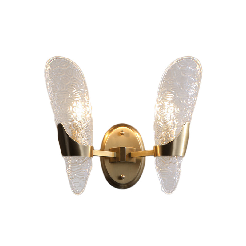 BowLift | 1/2-Pear Exposed Wall Lighting Contemporary Textured Glass Wall Lamp in Brass for the Dining Room