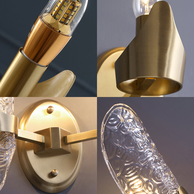 BowLift | 1/2-Pear Exposed Wall Lighting Contemporary Textured Glass Wall Lamp in Brass for the Dining Room