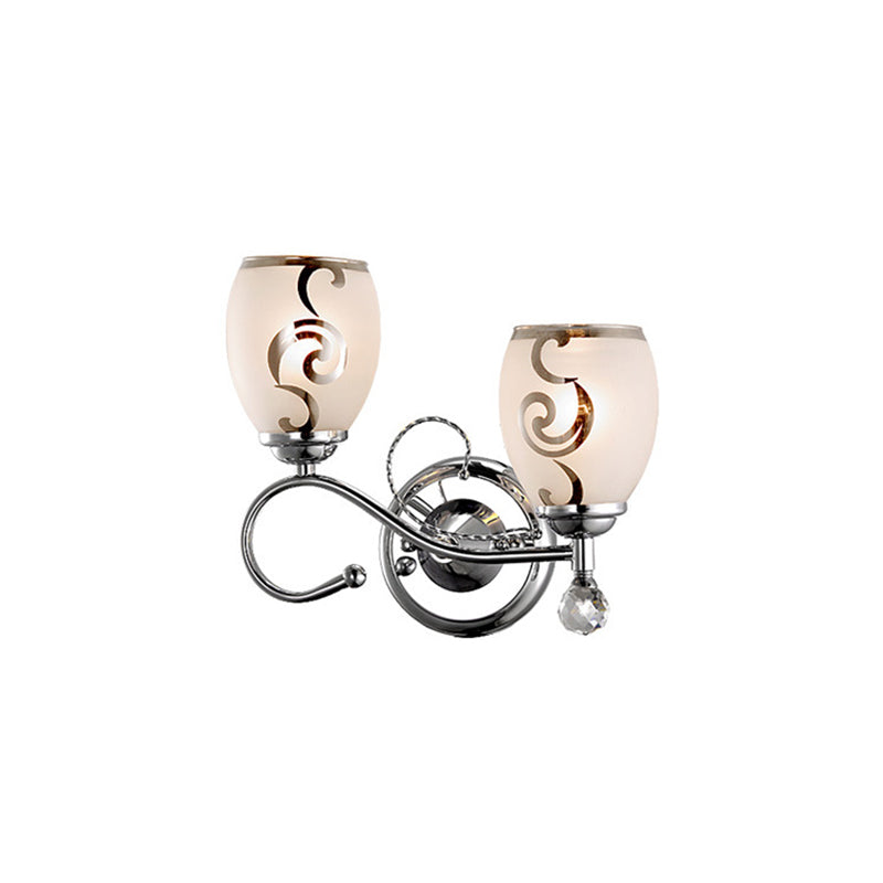BowLift | 2 Bulb Bowl Wall Lighting Modern Style Glass Wall Lighting with Crystal Ball in Chrome for Living Room