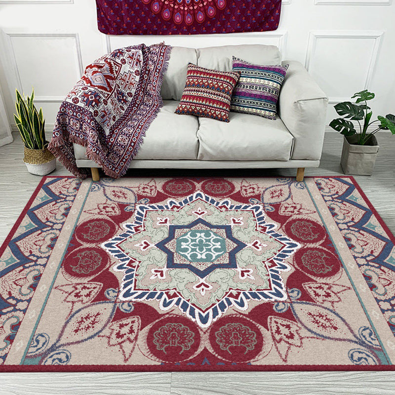 BowLift | Pink Bedroom Rug Moroccan Medallion Floral Pattern Area Rug Polyester Machine Washable Non-Slip Backing Rug