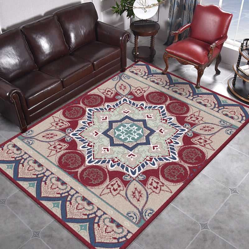 BowLift | Pink Bedroom Rug Moroccan Medallion Floral Pattern Area Rug Polyester Machine Washable Non-Slip Backing Rug