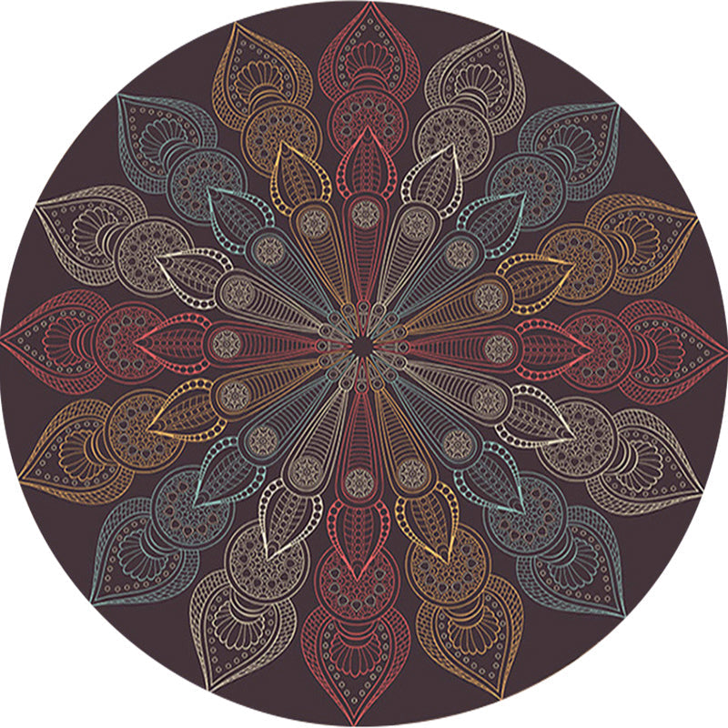 BowLift | Dark brown Moroccan rug flannel floral pattern rug washable non-slip backing rug for the living room