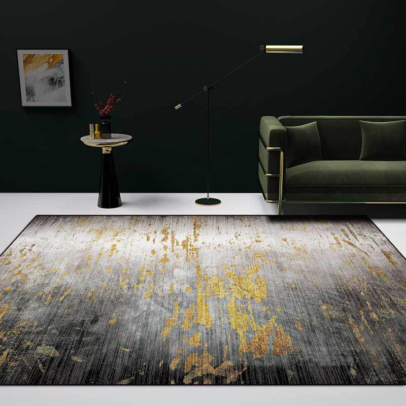 BowLift | Creative Abstract Area Rug Black and Gold Contemporary Rug Polyester Washable Non-Slip Back Carpet for Living Room