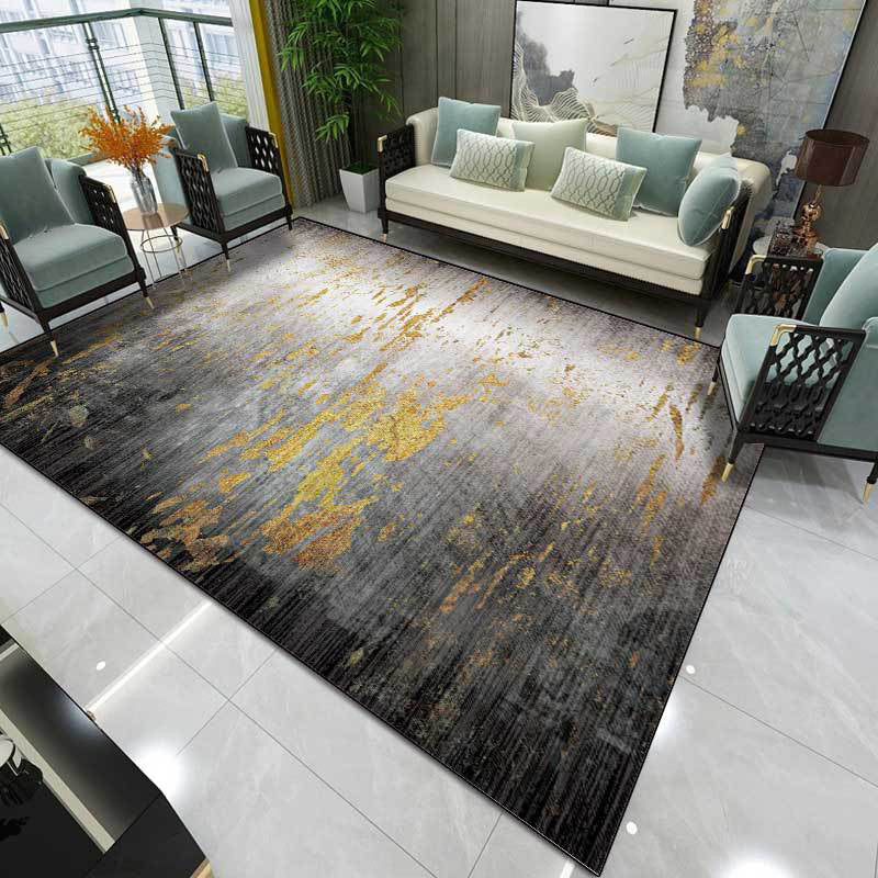 BowLift | Creative Abstract Area Rug Black and Gold Contemporary Rug Polyester Washable Non-Slip Back Carpet for Living Room