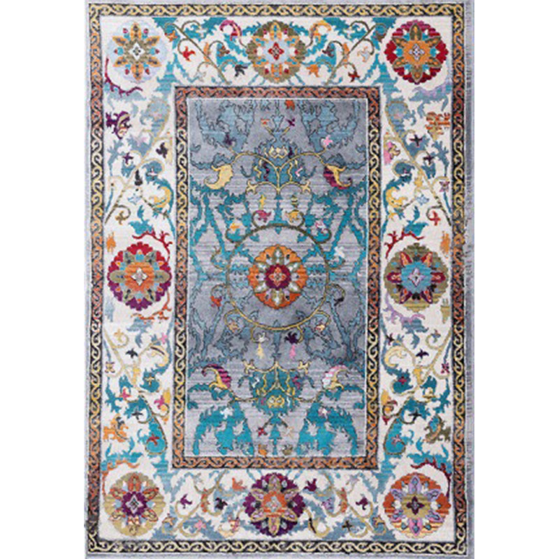BowLift | Blue and Brown Bedroom Rug Moroccan Medallion Floral Vine Pattern Rug Polyester Non-Slip Pet-Friendly Rug