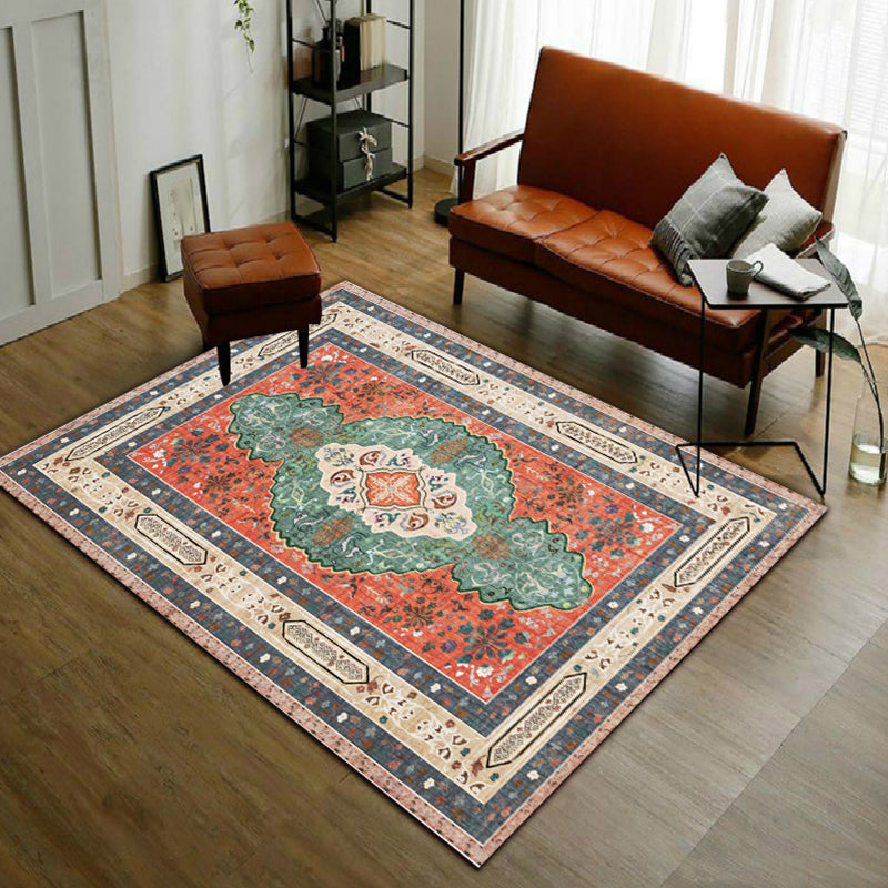 BowLift | Persian Moroccan rug with orange medallion flower pattern rug polyester washable non-slip rug for home decor