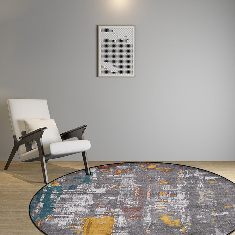 BowLift | Industrial Abstract Rug Gray Polyester Rug Machine Washable Non-Slip Back Rug for Bedroom