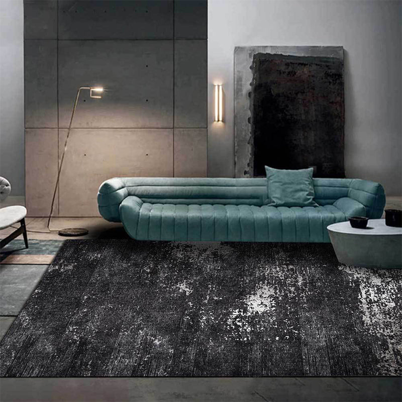 BowLift | Industrial Abstract Rug Black Polyester Rug Machine Washable Non-Slip Backing Rug for Bedroom