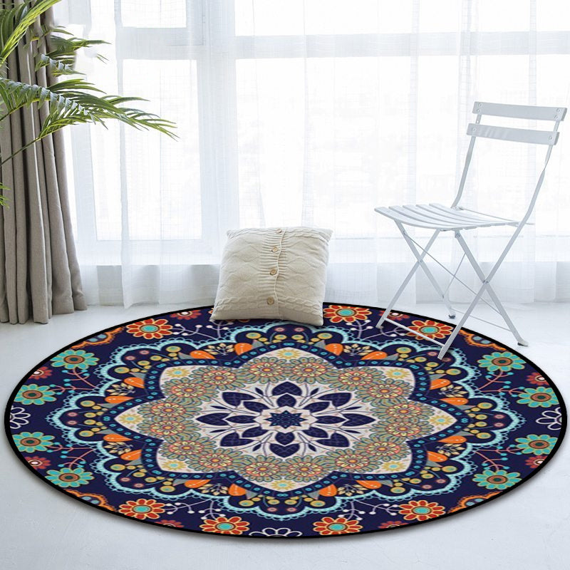 BowLift | Mediterranean Moroccan rug in blue floral pattern rug Polyester pet-friendly rug for home decoration
